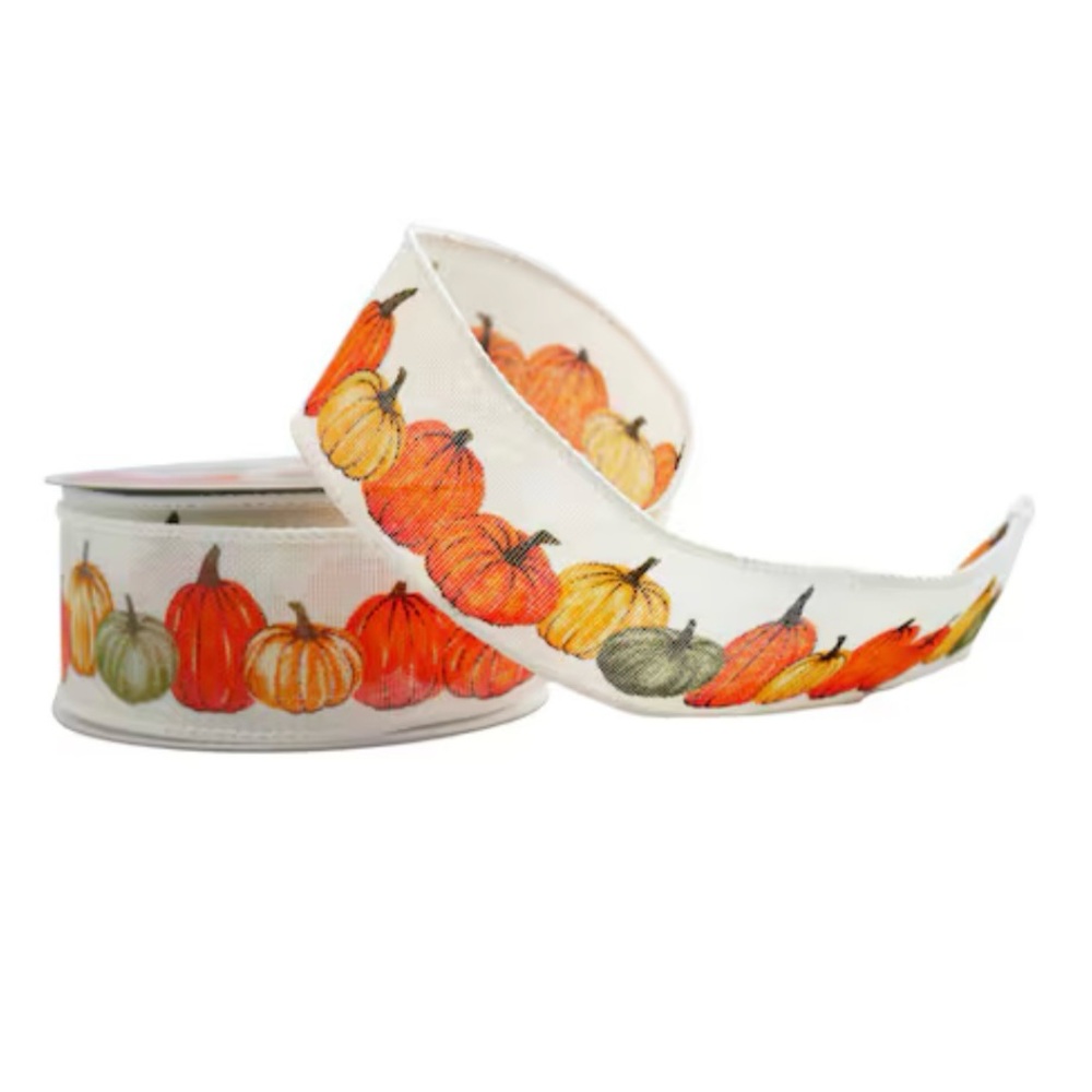 Celebrate It Pumpkin Fall Faux Linen Wired Ribbon 1.5" x 30 ft